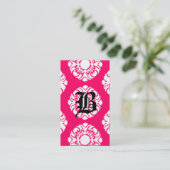 Beauty Visitekaartjes Damask Monogram Roze White (Staand voorkant)