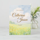 Beauty Watercolor Hill and Sky Wedding Invitation (Debout devant)