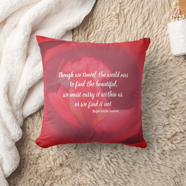 Beauty Within Pink Rose Inspirational Quote  Kussen (Deken)