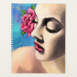 Beauty Woman avec Rose rouge - Art de la peinture