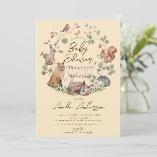 Beaux animaux de bois Baby shower Invitation (Debout devant)