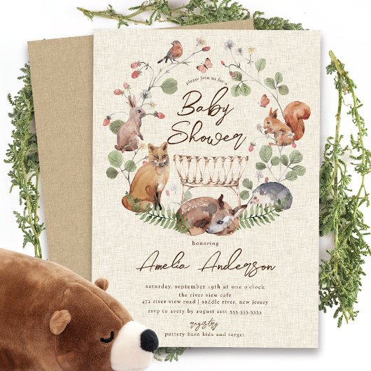 Beaux animaux de bois Baby shower Invitation