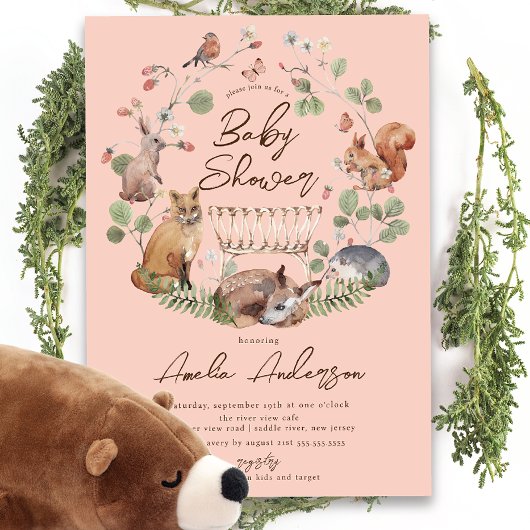 Beaux animaux de bois Baby shower Invitation