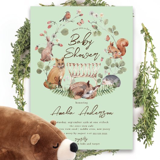Beaux animaux de bois Baby shower Invitation