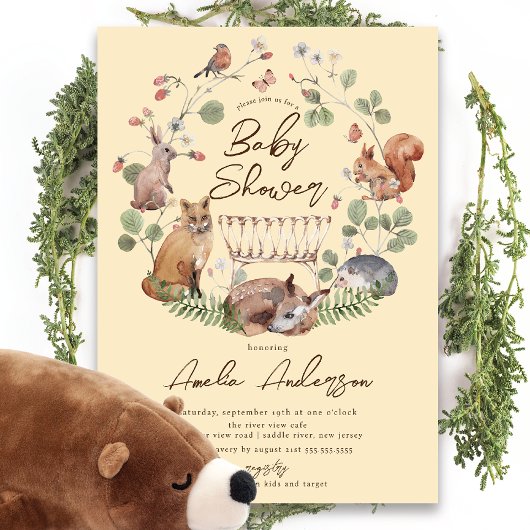 Beaux animaux de bois Baby shower Invitation