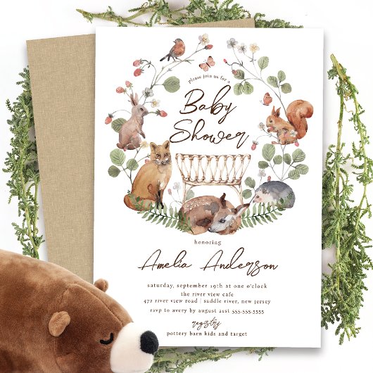 Beaux animaux de bois Baby shower Invitation
