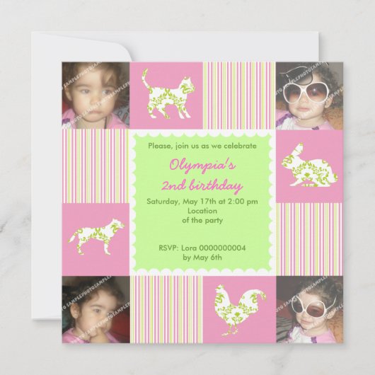 Beaux animaux de ferme et rayures invitation anniv (Devant)