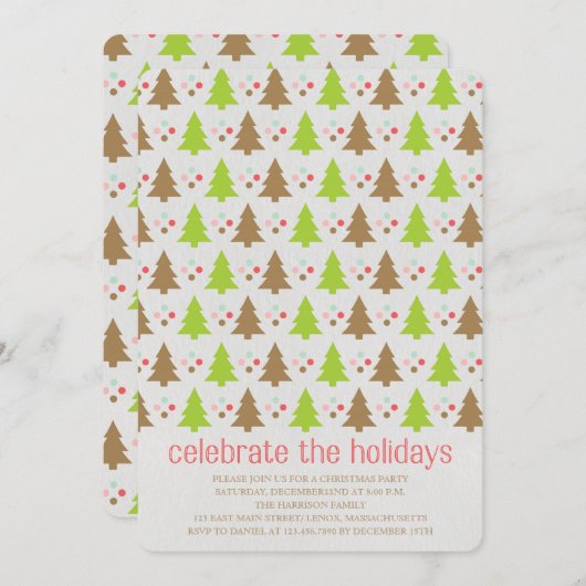 Beaux arbres de Noël et Invitations Pois (Devant / Derrière)