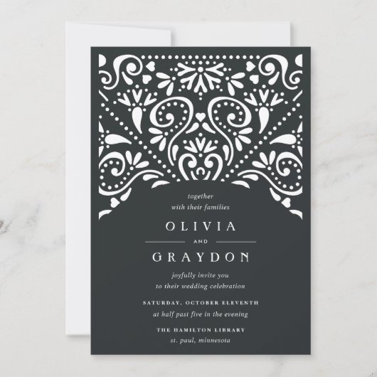 Beaux Arts bruiloft uitnodiging | Houtskool (Voorkant)