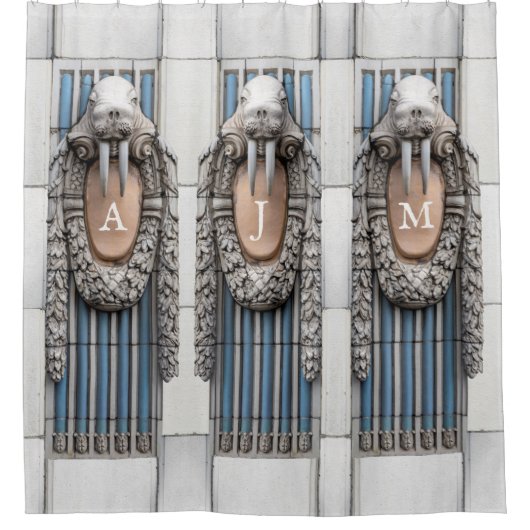 Beaux Arts Walrus Sculpture Custom Monogram Douchegordijn (Voorkant)