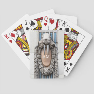 Beaux Arts Walrus Sculpture Custom Monogram Pokerkaarten