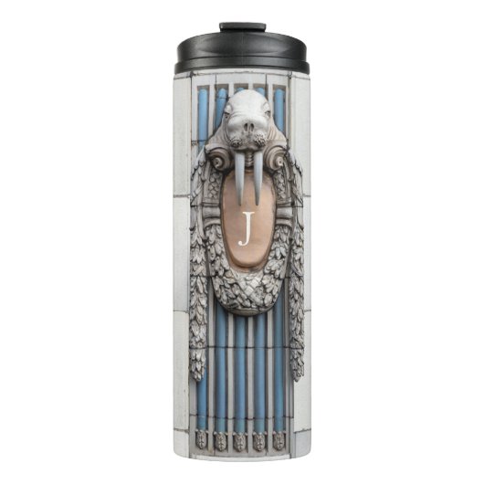 Beaux Arts Walrus Sculpture Custom Monogram Thermosbeker (Voorkant)