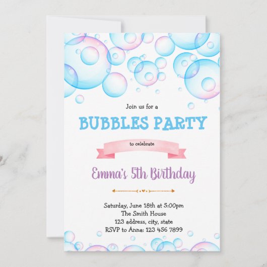 Beaux bulles invitation fête d'anniversaire (Devant)