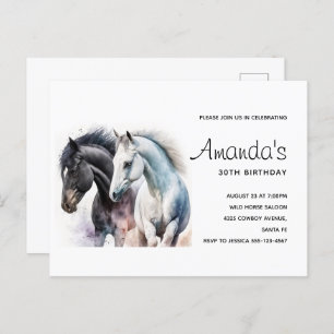 Beaux Chevaux en Aquarelle Invitation Anniversaire
