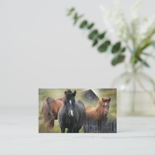 Beaux chevaux et Rustic Barn Carte de visite (Debout devant)