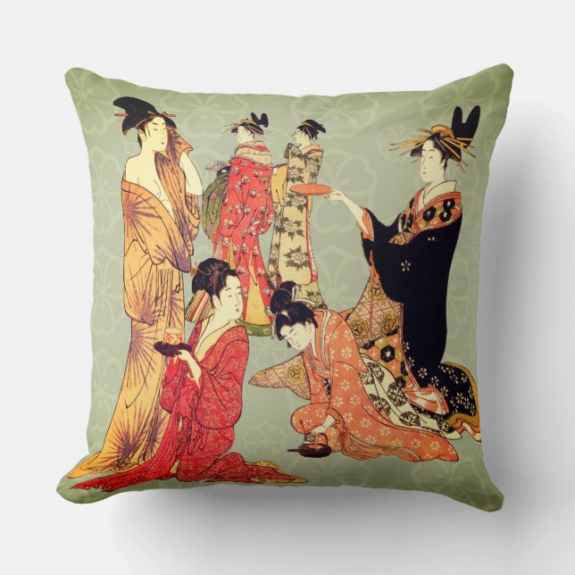 Beaux coussins décoratifs à motif d'art japonais (Recto)