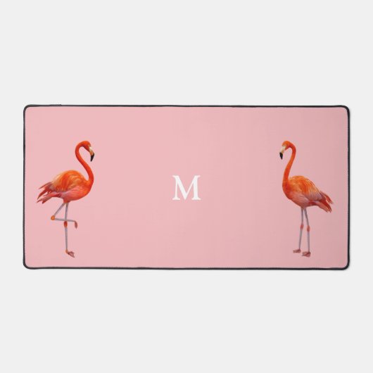 Beaux flamants roses & monogramme sur corail clair (Recto)
