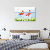 Beaux Flamants roses rouges près de Toile aux Fleu (Insitu(Chambre))