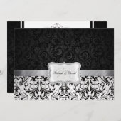 Beaux invitations de Mariage damassé noir et blanc (Devant / Derrière)
