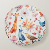 Beaux oiseaux colorés fleurs d'animaux Coussin ron (Dos)
