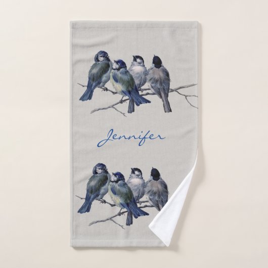 Beaux oiseaux gris bleu sur une succursale Nom per (Serviette à main)