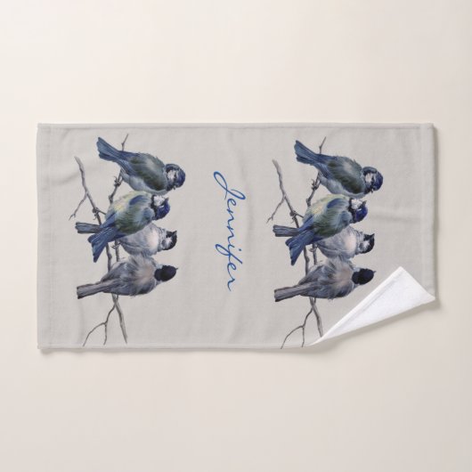 Beaux oiseaux gris bleu sur une succursale Nom per (Serviette à main)