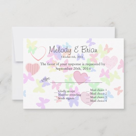 Beaux papillons doux et coeurs roses RSVP (Devant)