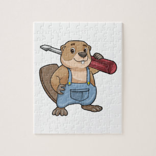 Beaver als ambachtsman met moersleutel legpuzzel