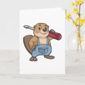 Beaver als ambachtsman met schroevendraaier met gl kaart (Gele Bloem)