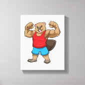 Beaver als Bodybuilder met grote bovenarmen Canvas Afdruk (Voorkant)