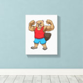 Beaver als Bodybuilder met grote bovenarmen Canvas Afdruk (Insitu (Houten vloer))