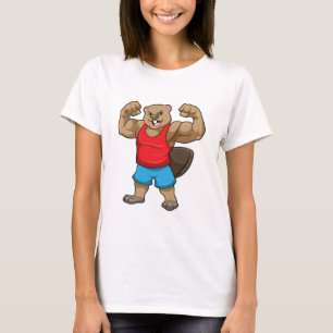 Beaver als Bodybuilder met grote bovenarmen T-shirt