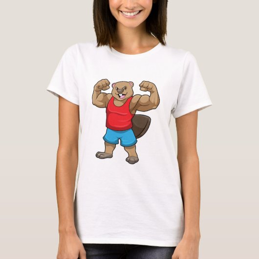 Beaver als Bodybuilder met grote bovenarmen T-shirt (Voorkant)