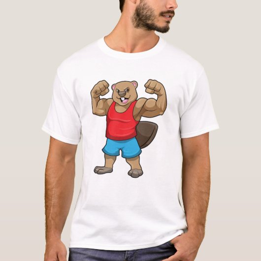 Beaver als Bodybuilder met grote bovenarmen T-shirt (Voorkant)