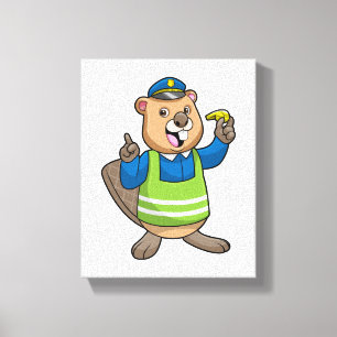 Beaver als politieagent met klokkenluider canvas afdruk