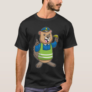 Beaver als politieagent met klokkenluider t-shirt