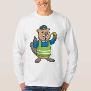 Beaver als politieagent met klokkenluider t-shirt
