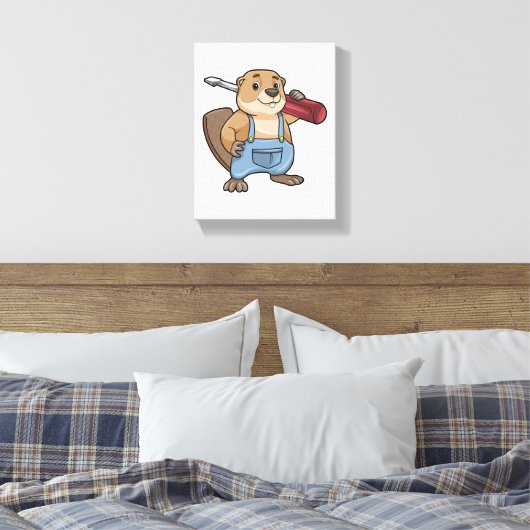 Beaver as Craftsman with Wrench Canvas Afdruk (Insitu (Slaapkamer))
