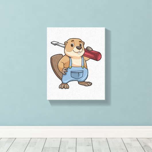Beaver as Craftsman with Wrench Canvas Afdruk (Insitu (Houten vloer))