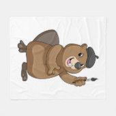 Beaver as Painter with Paint brush Fleece Deken (Voorkant (Horizontaal))