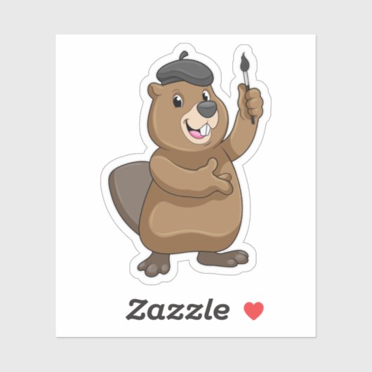 Beaver as Painter with Paint brush Sticker (Vel)