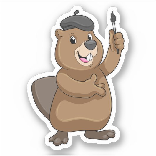 Beaver as Painter with Paint brush Sticker (Voorkant)