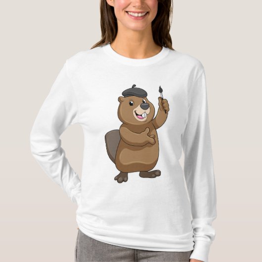 Beaver as Painter with Paint brush T-shirt (Voorkant)