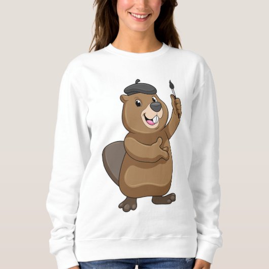 Beaver as Painter with Paint brush Trui (Voorkant)