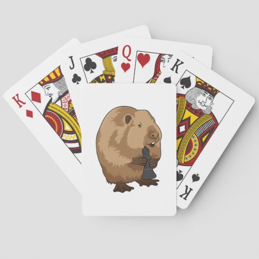 Beaver at Chess with Chess piece Bishop Pokerkaarten (Achterkant)