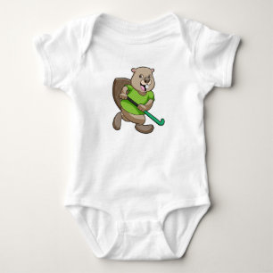 Beaver bij Hockey met Hockey bat Romper