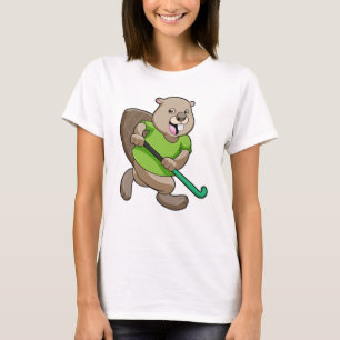 Beaver bij Hockey met Hockey bat T-shirt