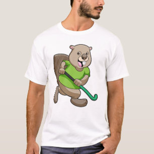 Beaver bij Hockey met Hockey bat T-shirt