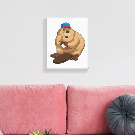 Beaver bij honkbal met honkbal canvas afdruk (Insitu (Woonkamer))