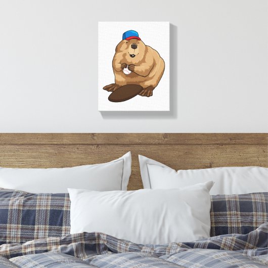 Beaver bij honkbal met honkbal canvas afdruk (Insitu (Slaapkamer))